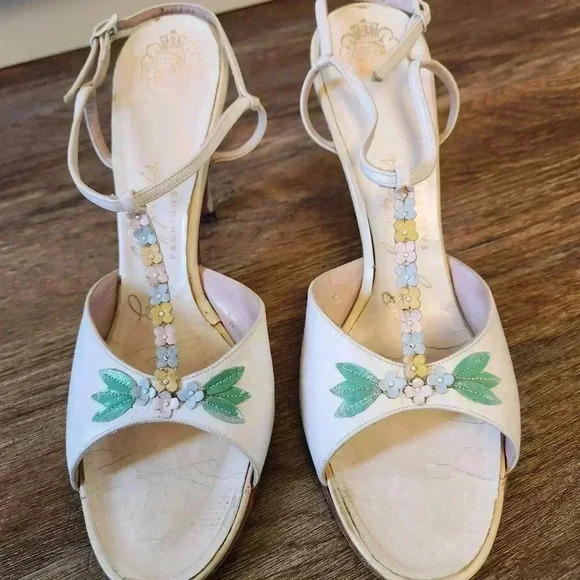 Enzel of Paris 1940s 1950s Vintage Women's Size 7 floral strappy sandals - Picture 1 of 9